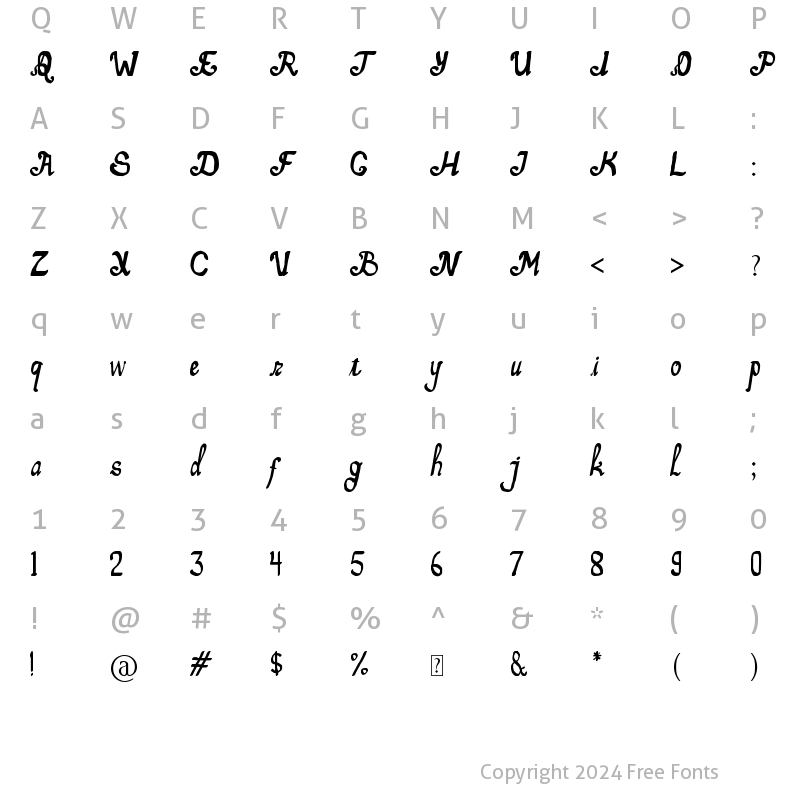 Character Map of Telena Script Brush Regular