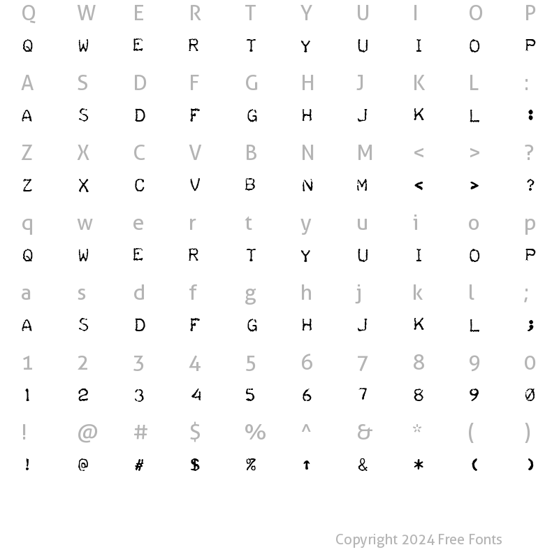 Character Map of Teleprinter Intalic