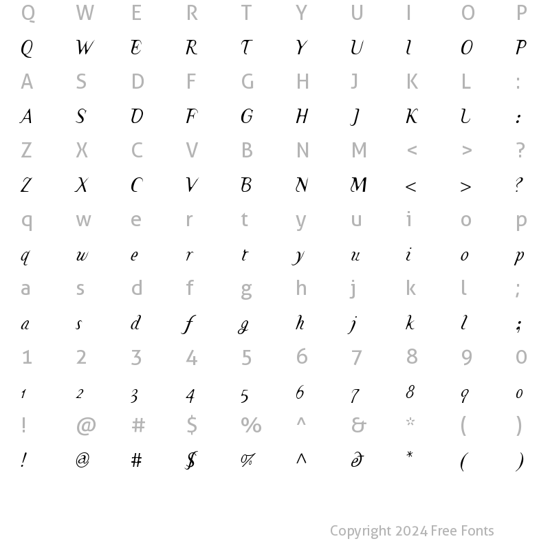 Character Map of TemaCantanteItalic Italic