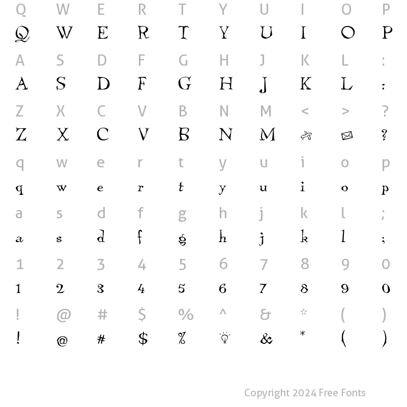 Character Map of Temble ITC Normal