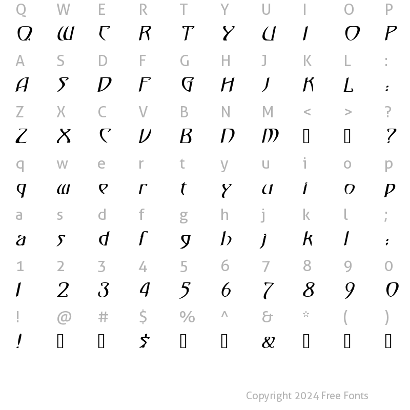 Character Map of Templar Italic