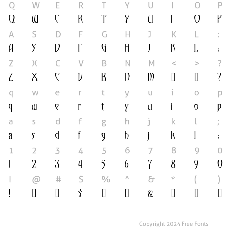 Character Map of TemplarCondensed Regular