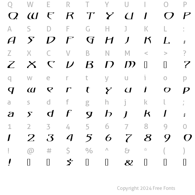 Character Map of TemplarExtended Italic