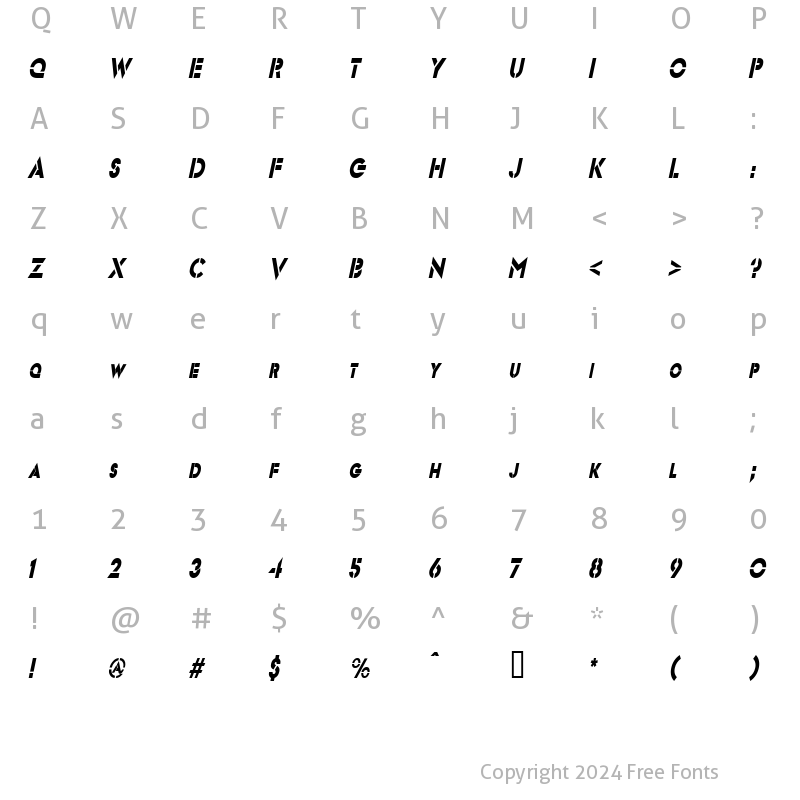 Character Map of Templett Condensed BoldItalic