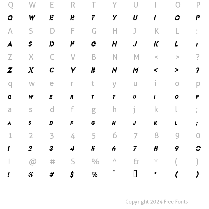 Character Map of Templett S Condensed BoldItalic