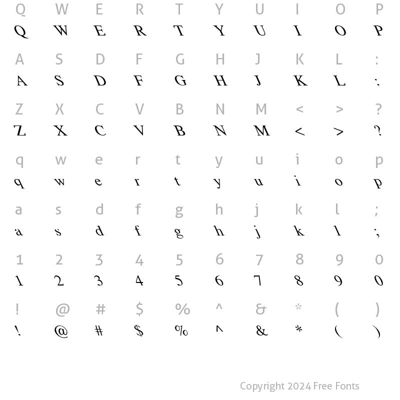 Character Map of Tempo Font Extreme Lefti Regular