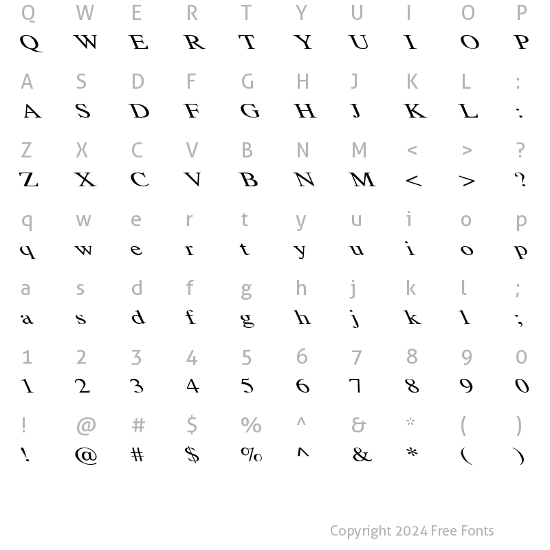 Character Map of Tempo Font Wd Extreme Lefti Regular