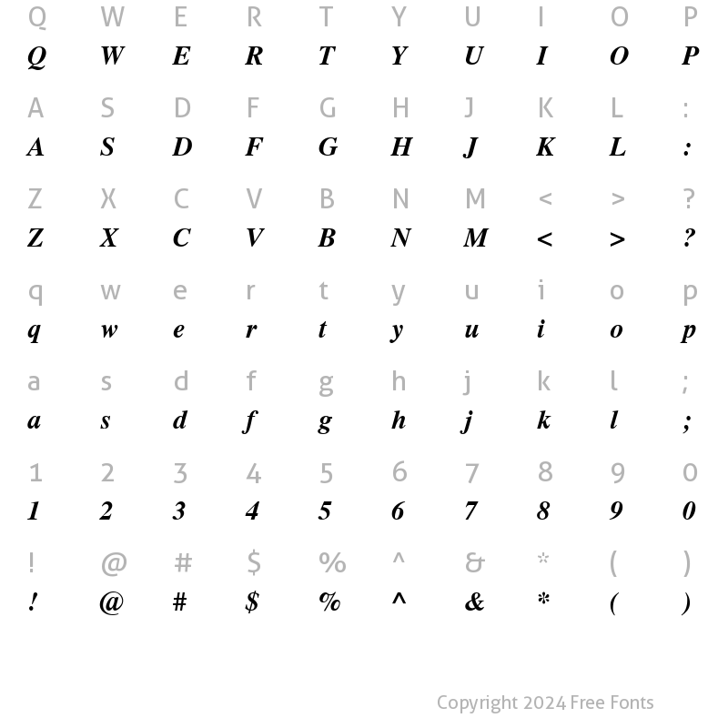 Character Map of TempsSH Bold Italic