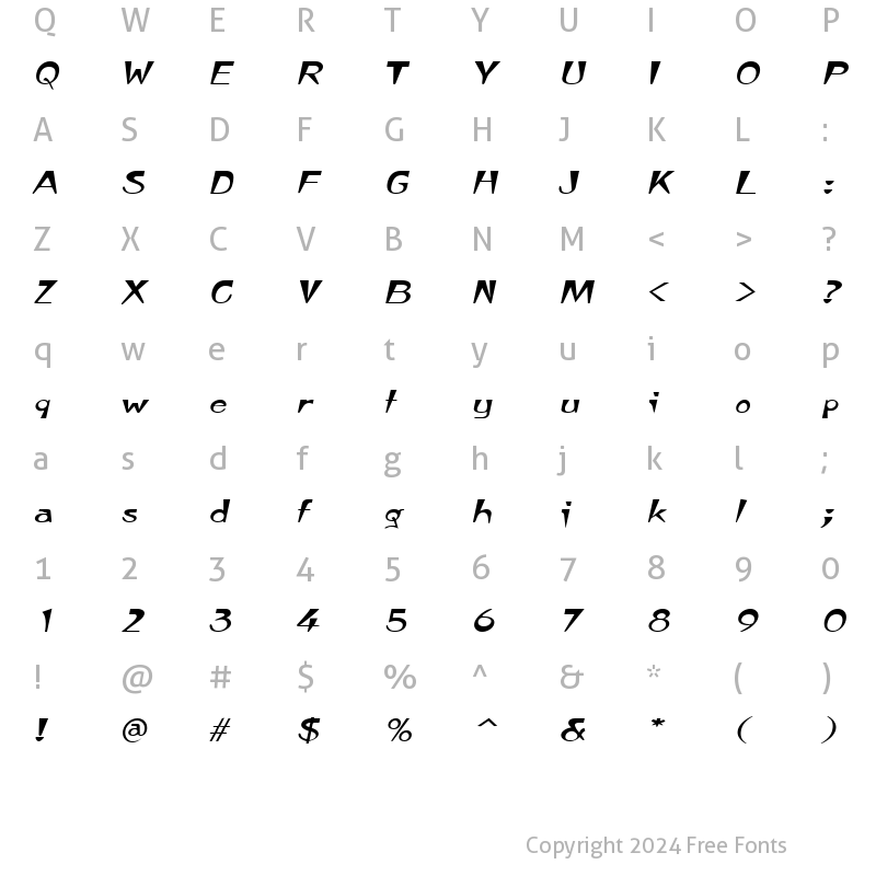 Character Map of TempuraExpanded Italic