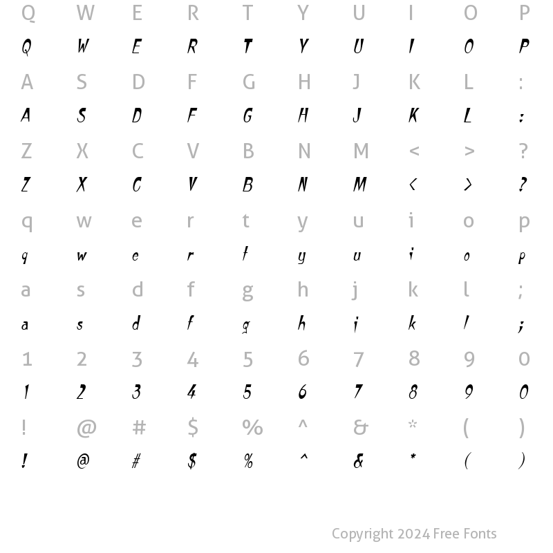 Character Map of TempuraNarrow Italic