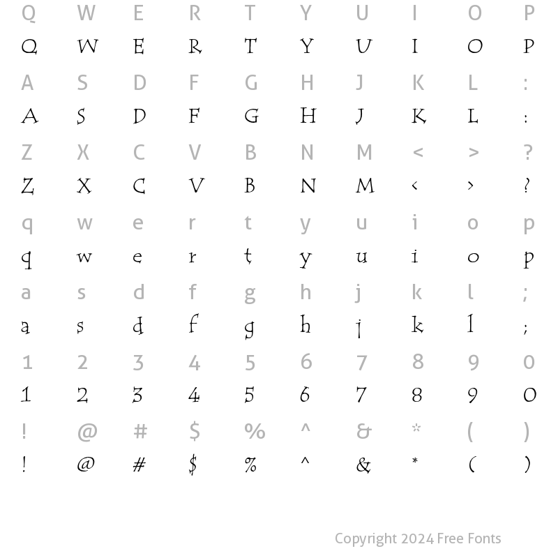 Character Map of Tempus ITC Std Regular