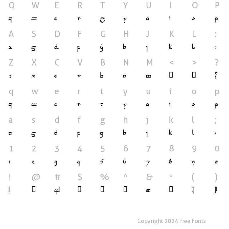 Character Map of Tencele Latinwa Regular