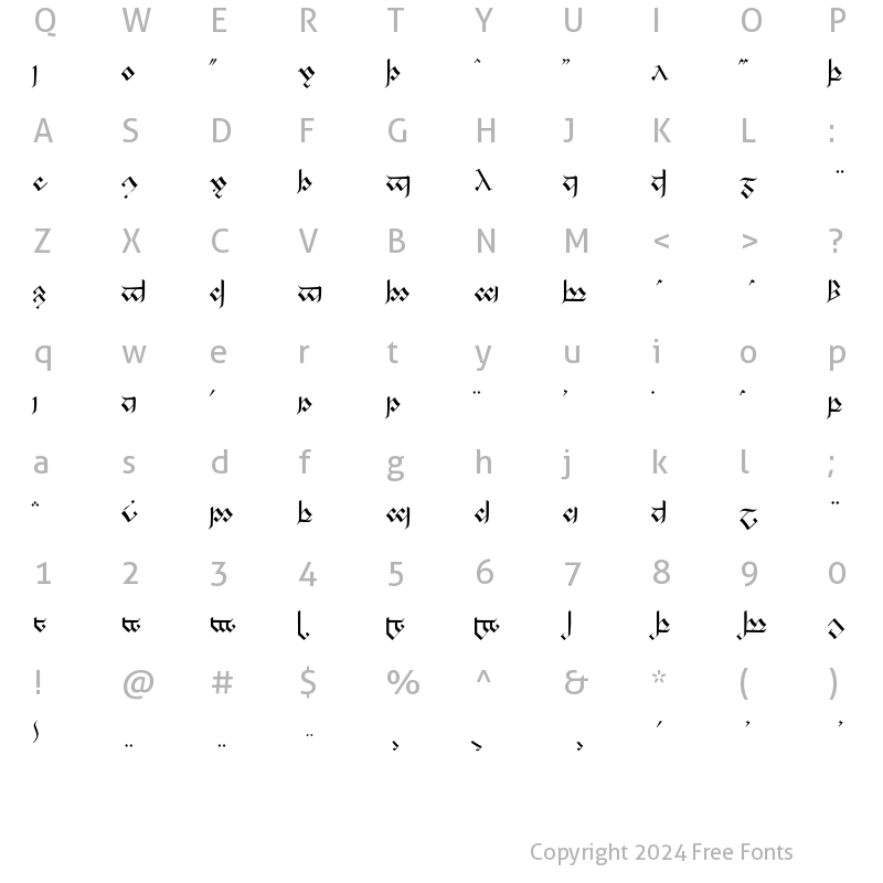 Character Map of Tengwanda Gothic Regular