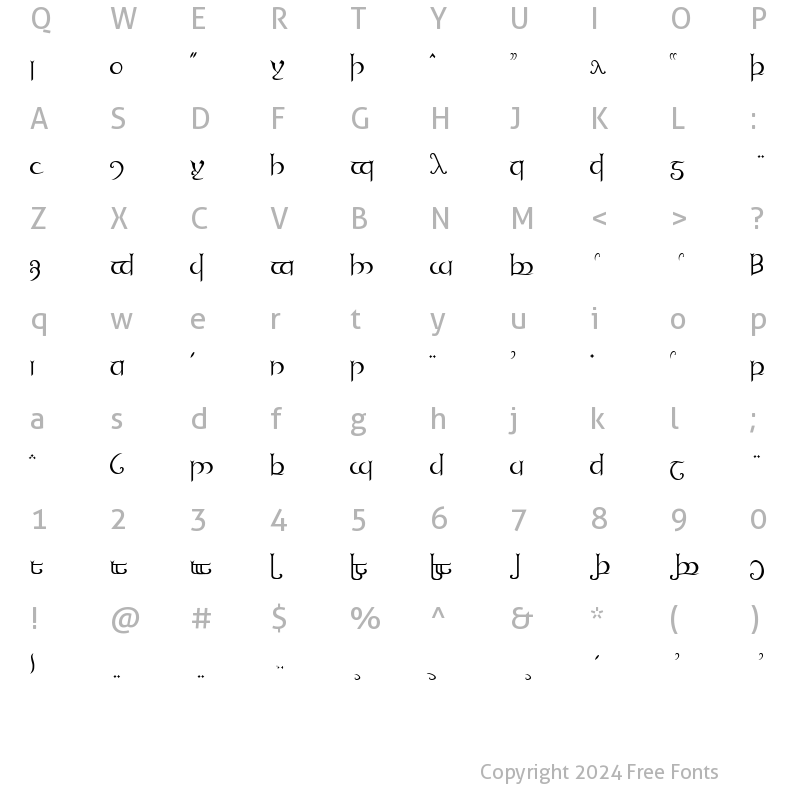 Character Map of Tengwanda Namarie Regular