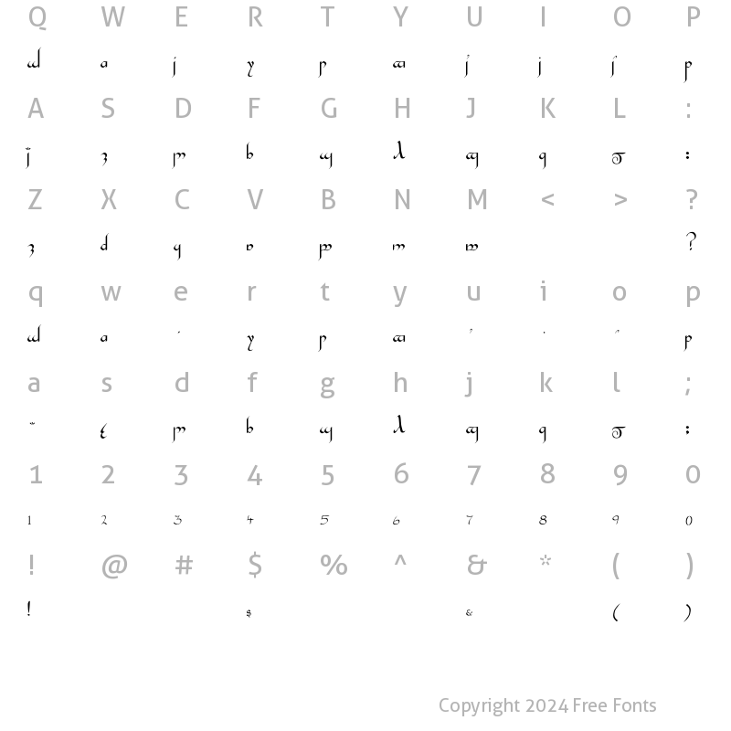 Character Map of Tengwar-Gandalf Regular