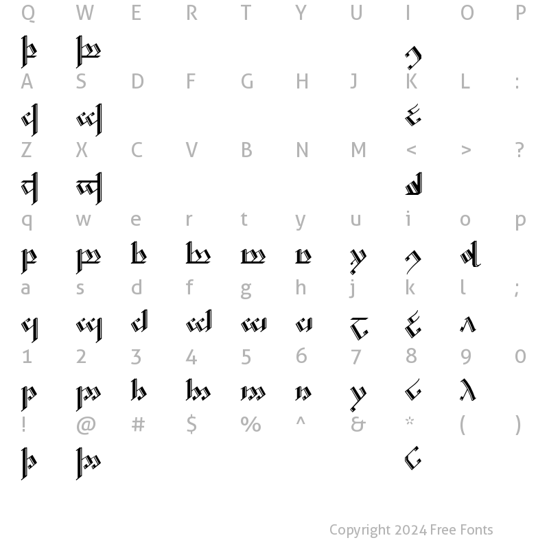 Character Map of Tengwar Noldor-2 Regular