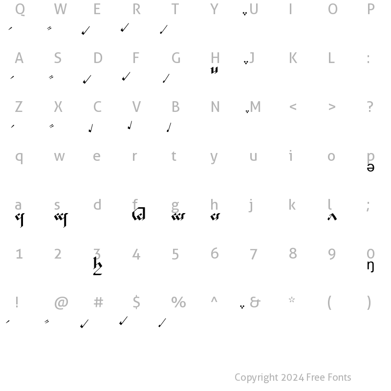 Character Map of Tengwar Noldor-A Regular