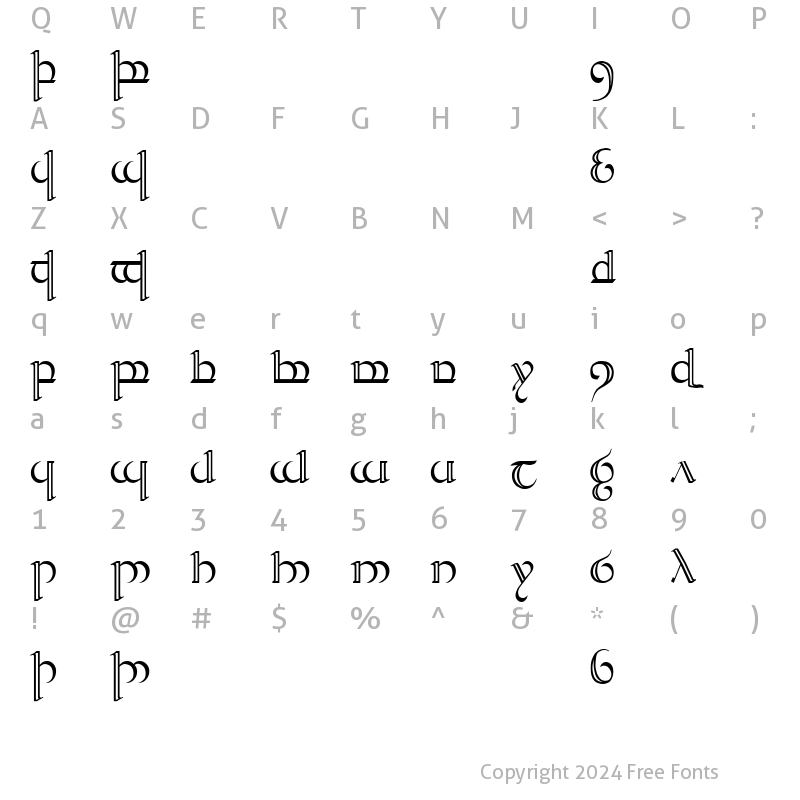 Character Map of Tengwar Quenya-2 Regular