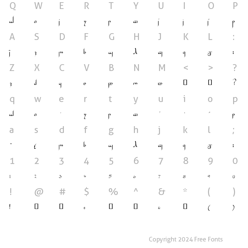 Character Map of TengwarGandalf Medium