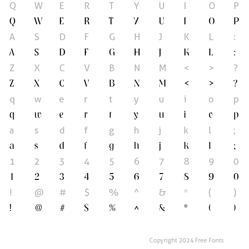 Character Map of Tennessee Light SF Regular