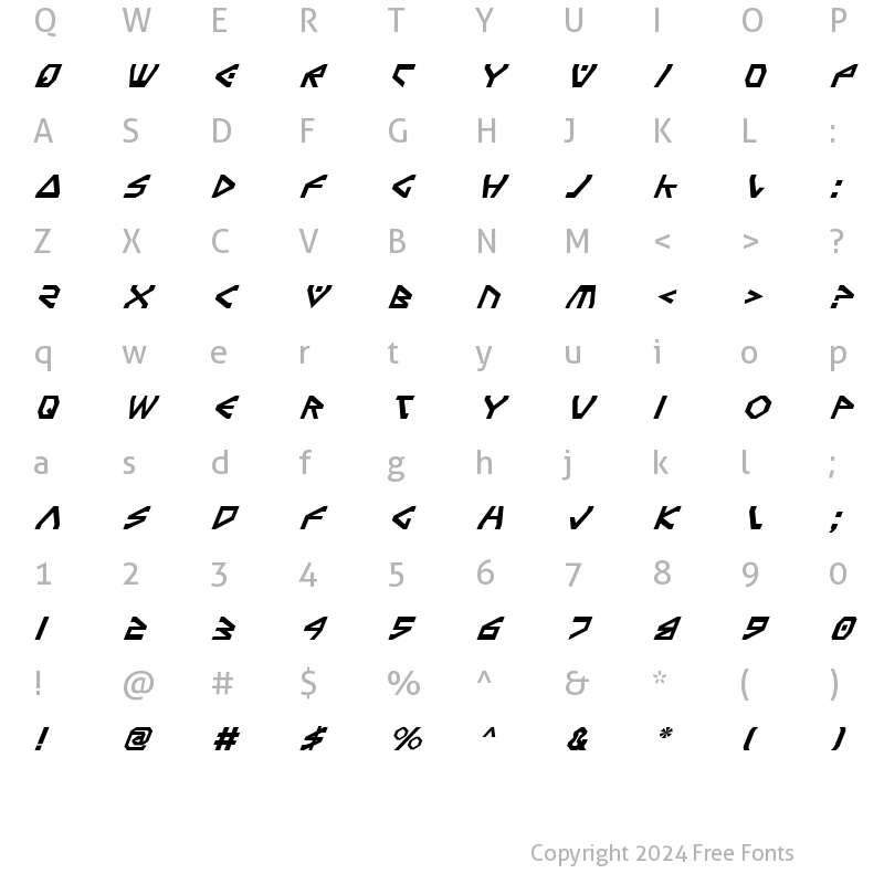 Character Map of Terra Firma Italic Italic