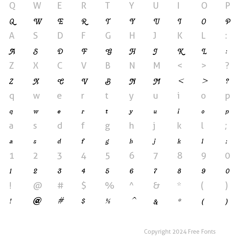 Character Map of Terra Narrow Italic