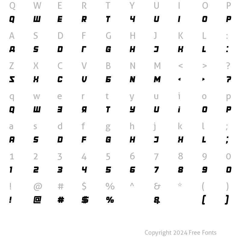 Character Map of Territory Italic