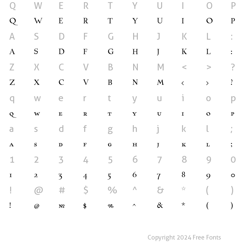 Character Map of Testament SmallCaps Regular