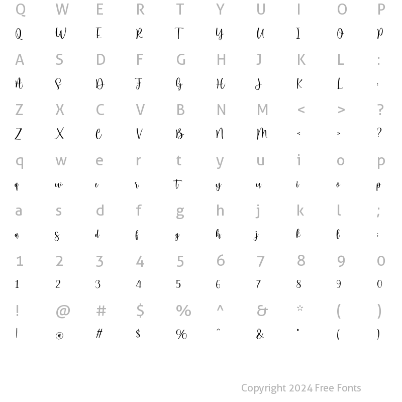 Character Map of Testimoney Regular