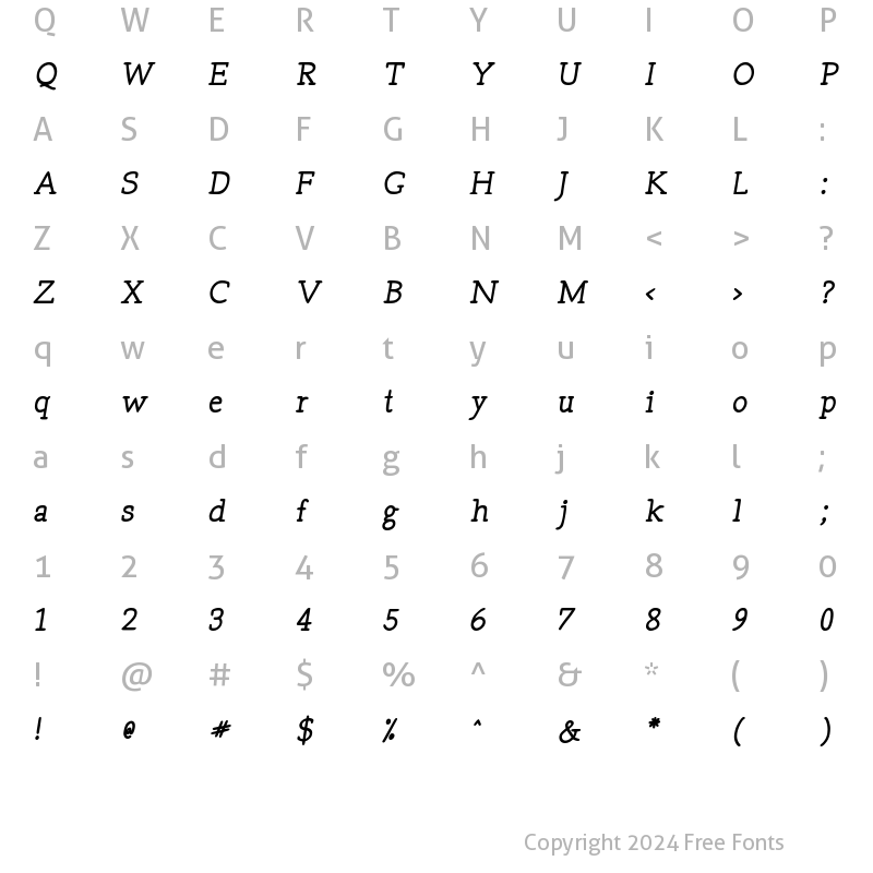 Character Map of Tex Writer Bold Italic