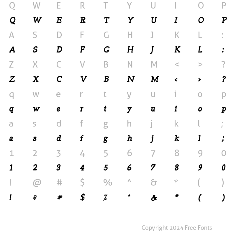 Character Map of Tex Writer Heavy Italic