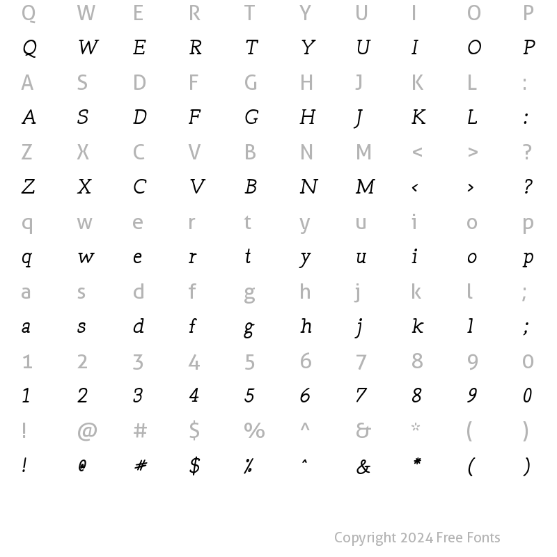 Character Map of Tex Writer SemiBold Italic