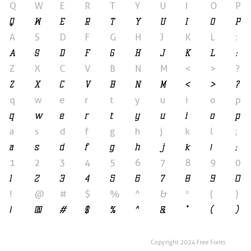 Character Map of Texaz Bold Italic