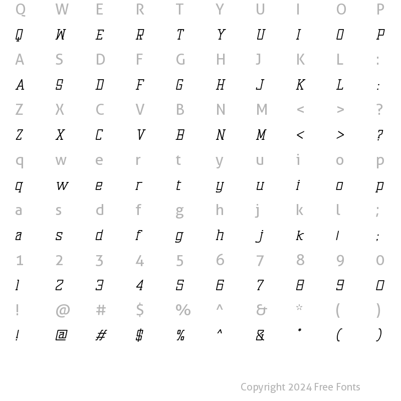 Character Map of Texaz Italic