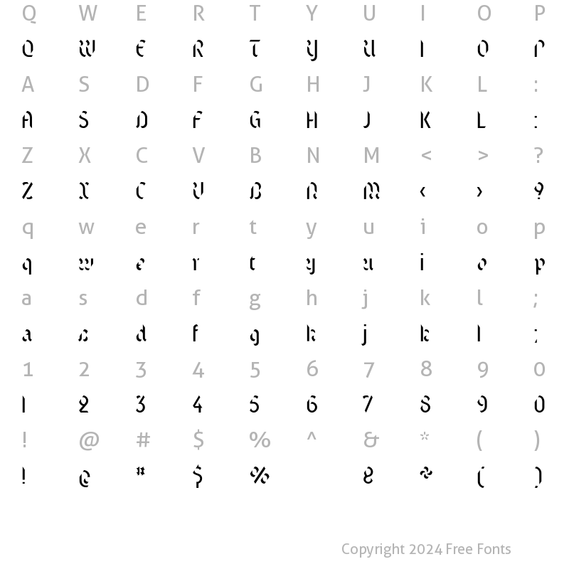 Character Map of Text Stencil Regular