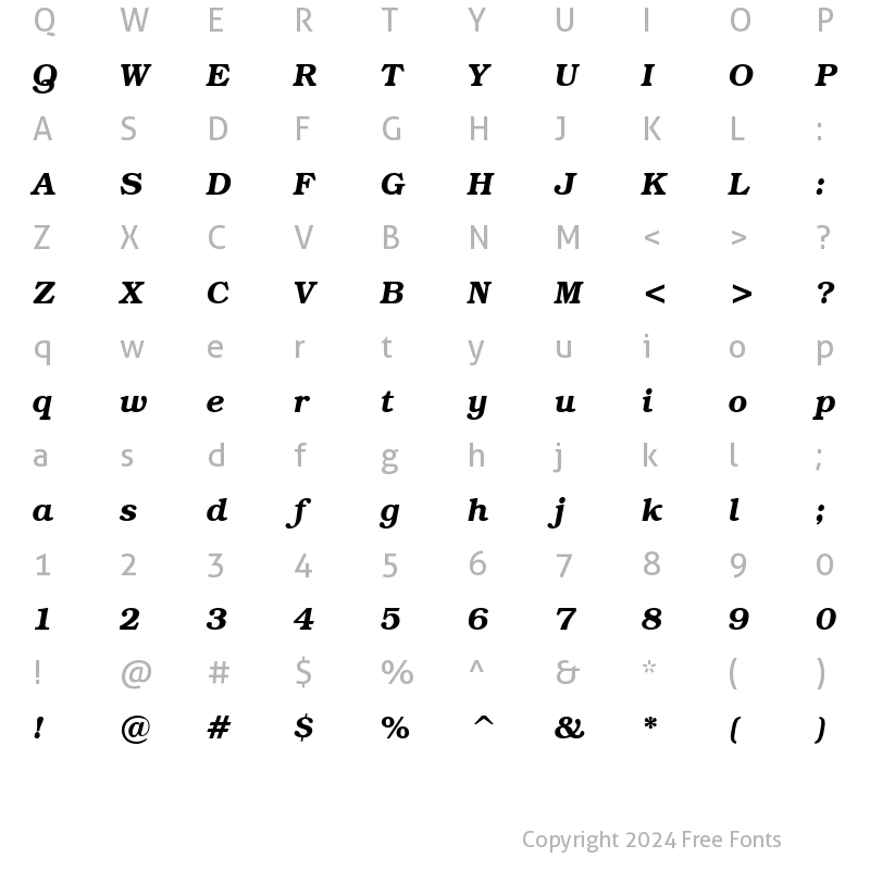 Character Map of Textbook Bold Italic