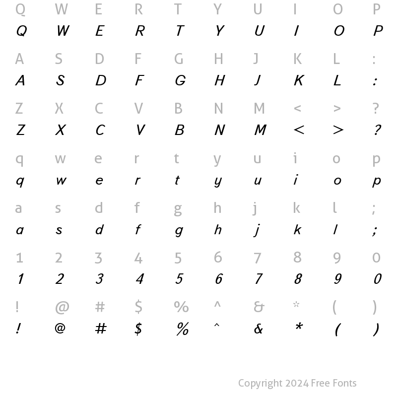 Character Map of TextBook Italic Cyrillic