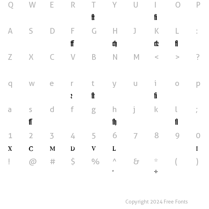 Character Map of TexturGotisch LT Expert DFR Regular