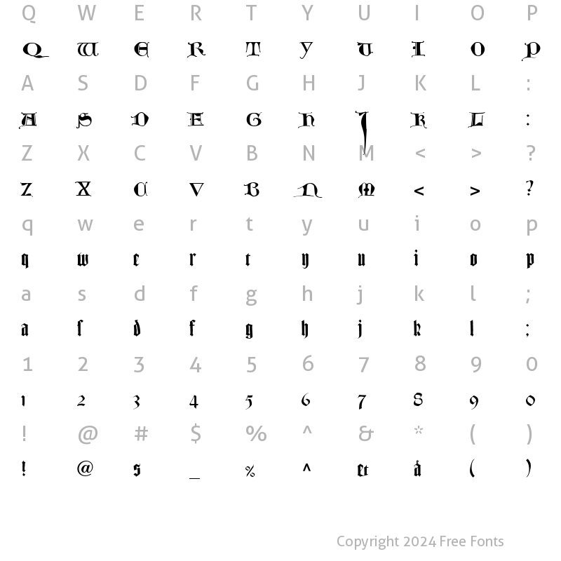 Character Map of TexturLombardisch LT Dfr Regular