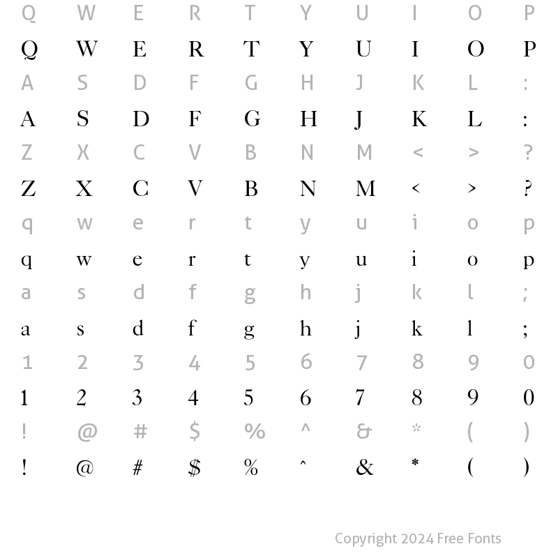 Character Map of TFCaslonTen Light Regular