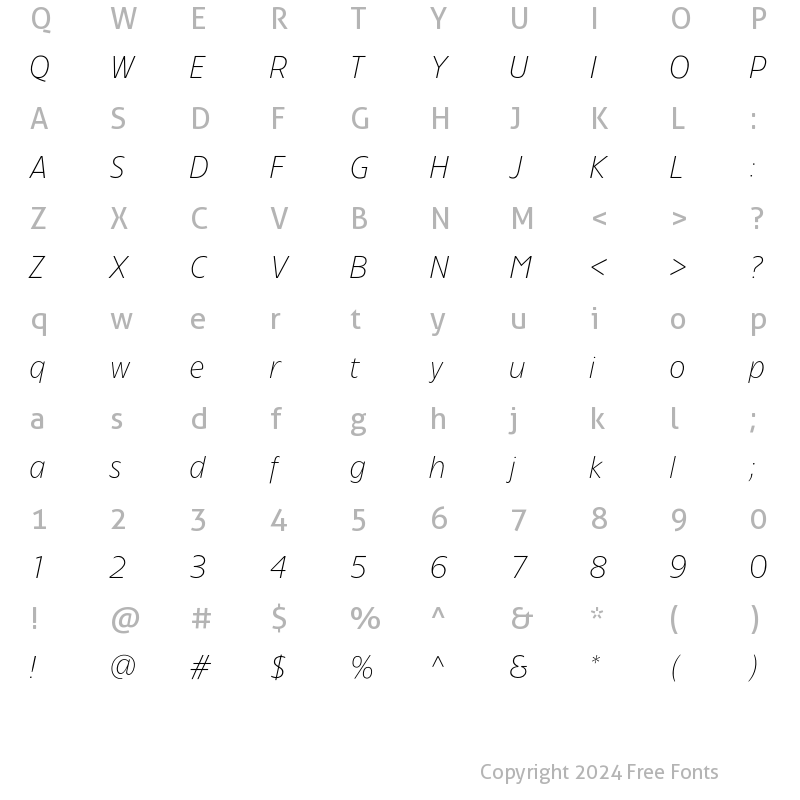 Character Map of TFForever ExtraLight Italic