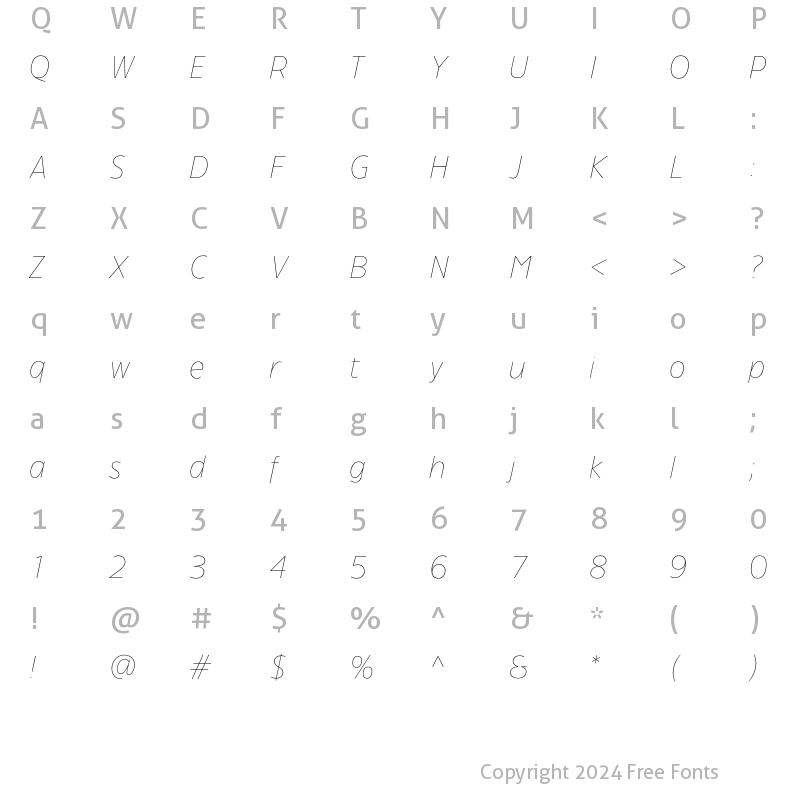 Character Map of TFForever Thin Italic