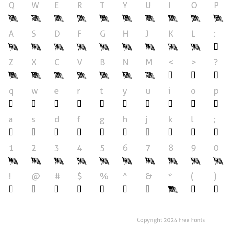 Character Map of T~FlyingProud Regular