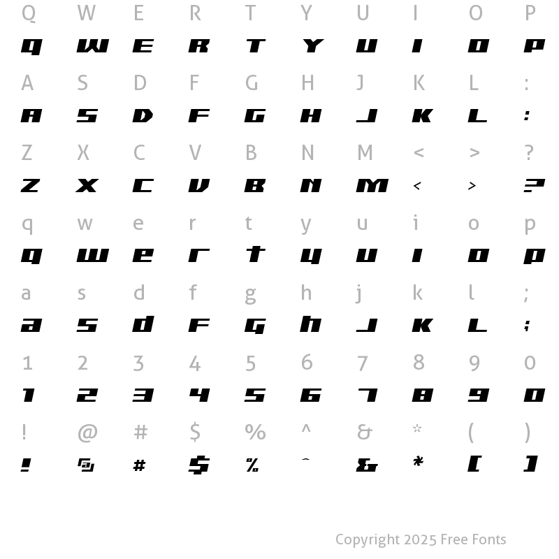 Character Map of TGR 3.0 E Italic