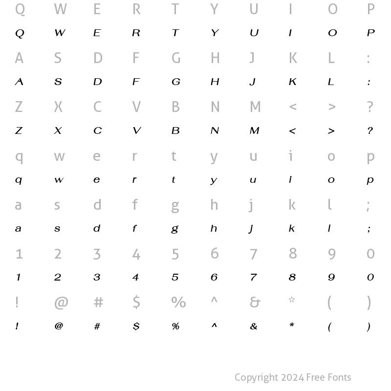 Character Map of TH Fah kwang Bold Italic