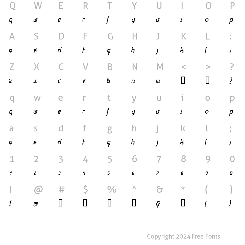 Character Map of Thaiga Italic