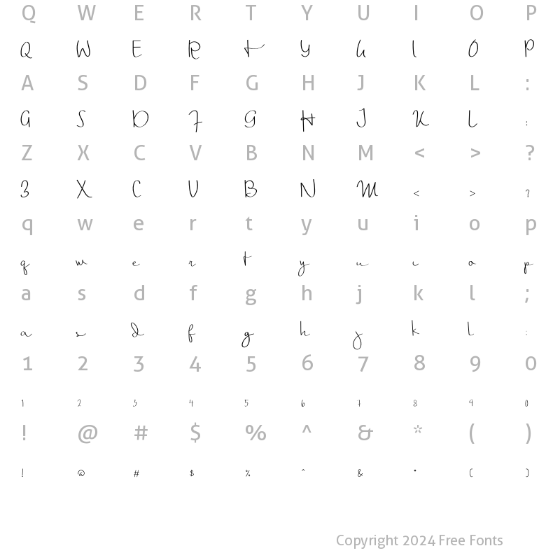 Character Map of Thalia Hillary Script