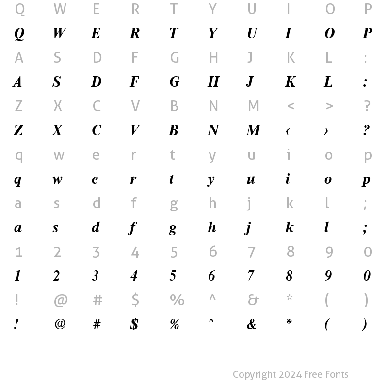 Character Map of Thames-Serial BoldItalic