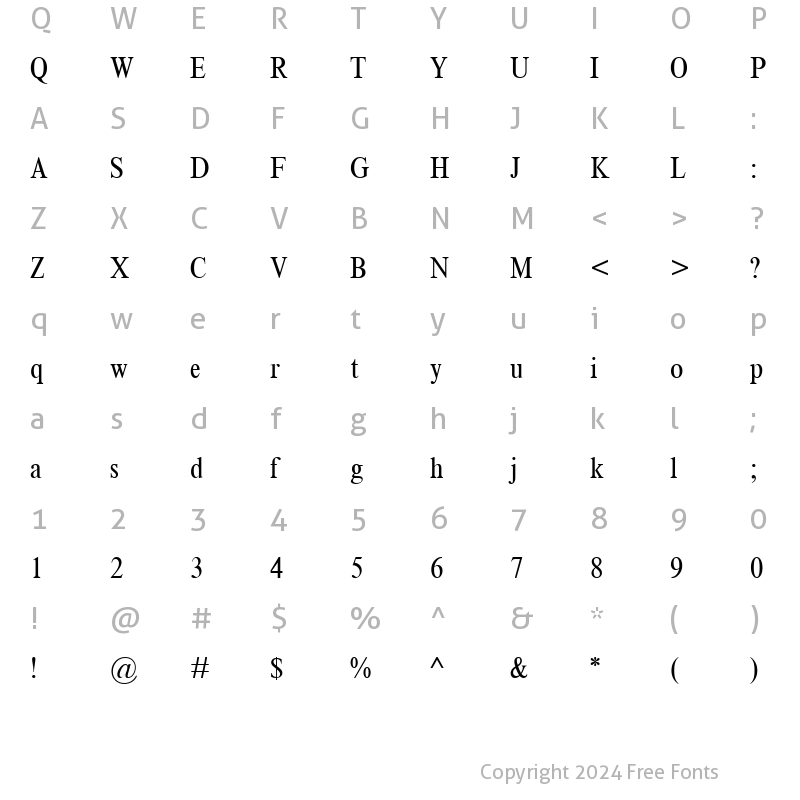 Character Map of ThamesCondensed Regular