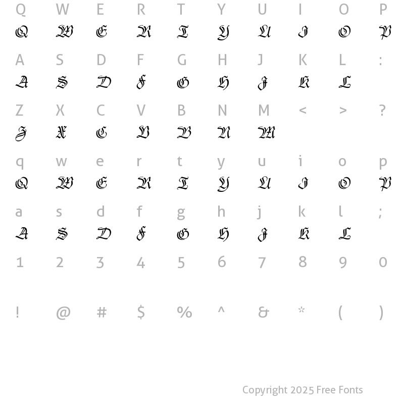 Character Map of Thannhaeuser Zier Regular